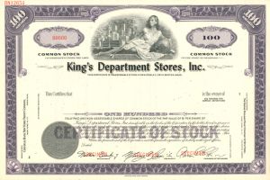 King's Department Stores, Inc. - Stock Certificate
